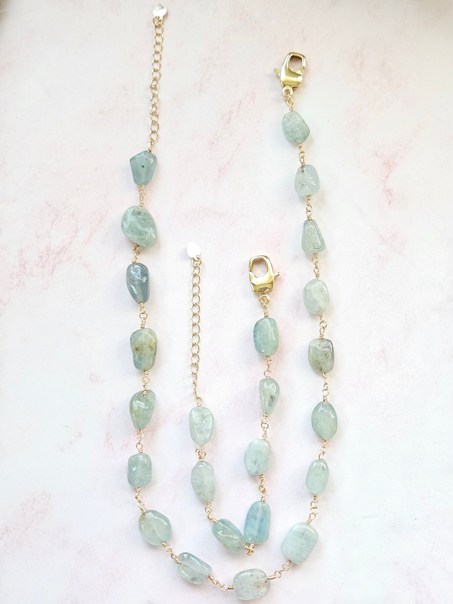 Aquamarine Necklace & Bracelet Set – Handmade Natural Gemstone Jewelry