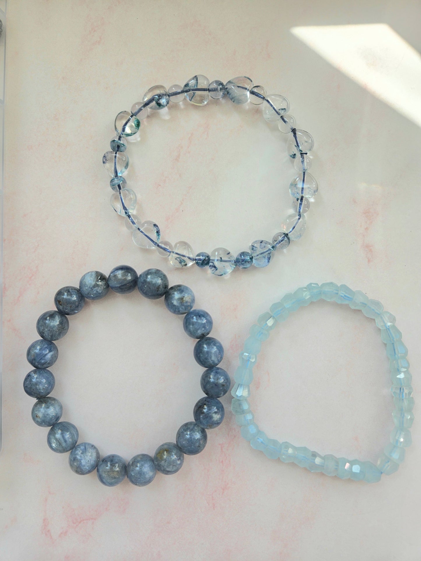 ✨ 3 Power Combo Bracelet Set – Kyanite, Aquamarine & Blue Snowflake Phantom Quartz