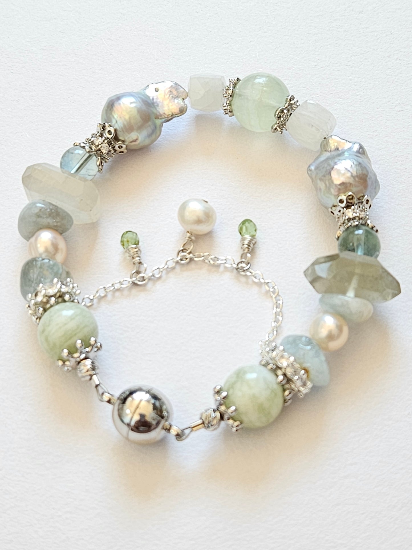 Celestial Waters Crystal Bracelet – Natural Gemstones & Baroque Pearl (Handmade)