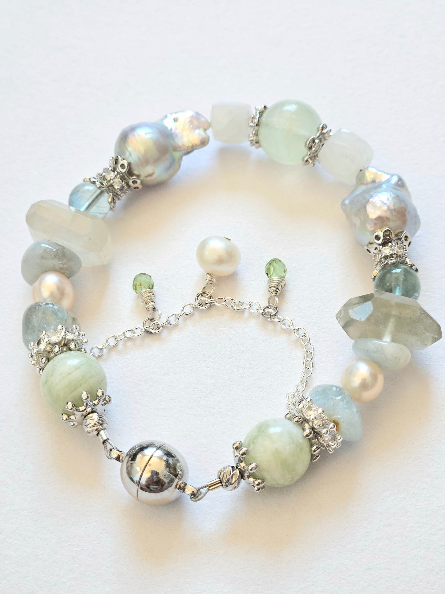Celestial Waters Crystal Bracelet – Natural Gemstones & Baroque Pearl (Handmade)
