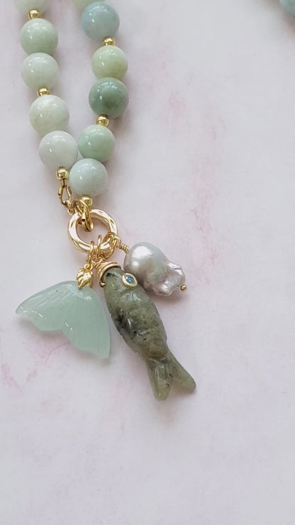 Sea life inspired multi charm necklace | Handpicked natural aquamarine stones, | Dulzs Designs