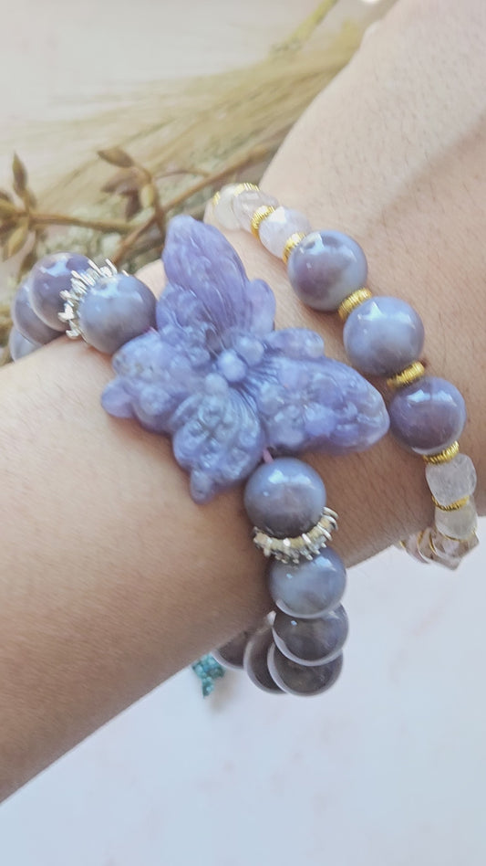 2-Piece Bracelet Combo – Kunzite & Purple Mica Butterfly Set