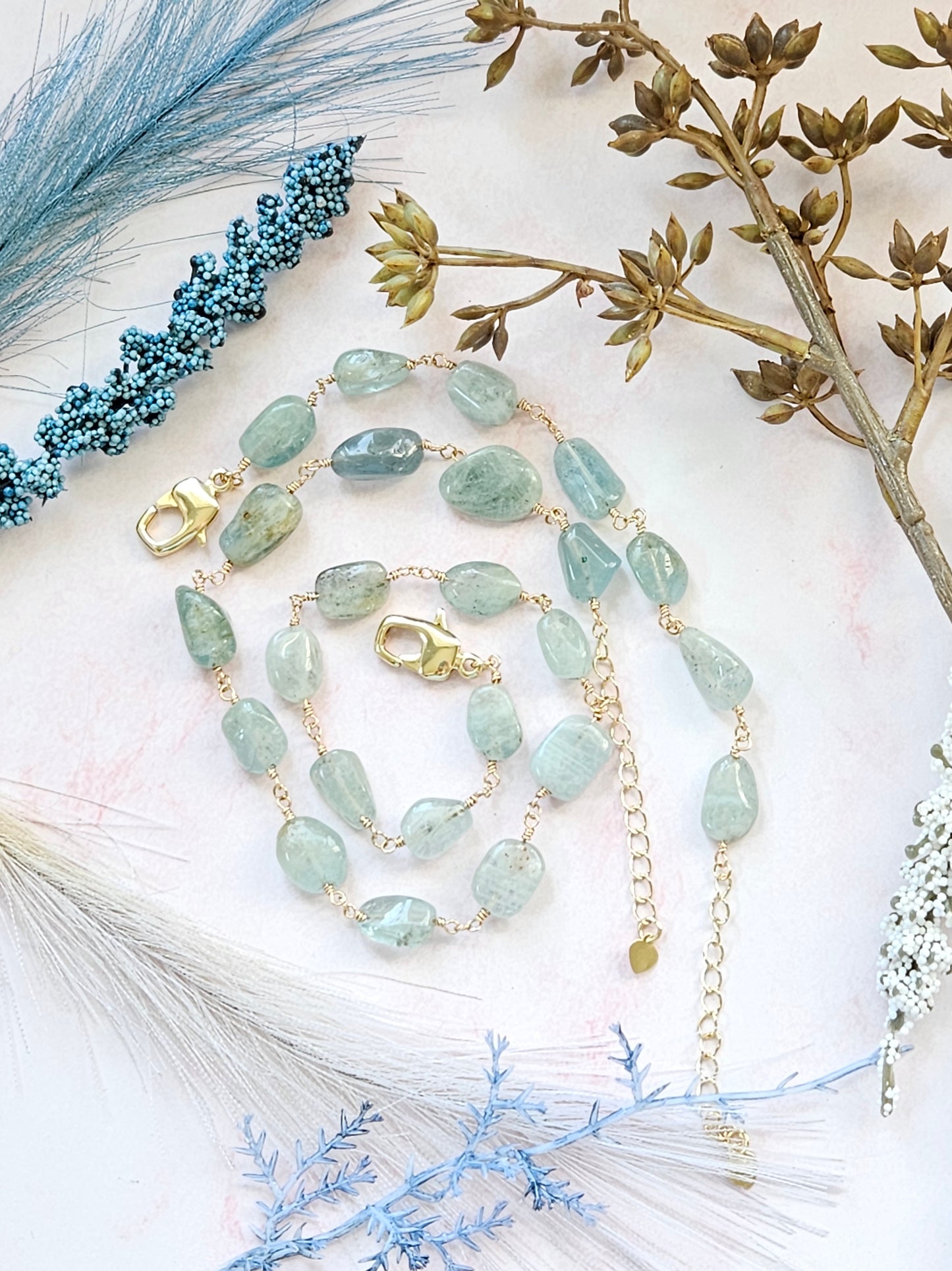 Aquamarine Necklace & Bracelet Set – Handmade Natural Gemstone Jewelry