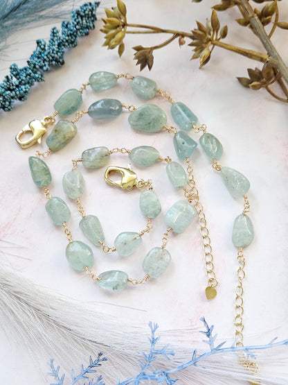 Aquamarine Necklace & Bracelet Set – Handmade Natural Gemstone Jewelry