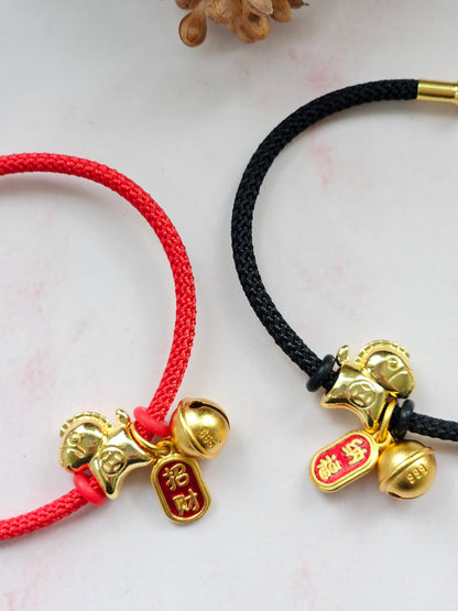 Adjustable Cord Bracelet – Year of the Horse Charm Bracelet with Fortune Symbol