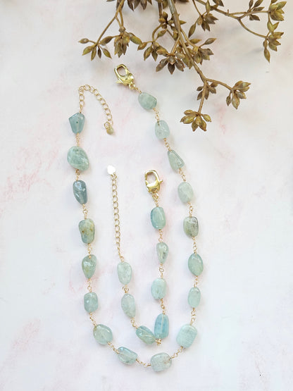 Aquamarine Necklace & Bracelet Set – Handmade Natural Gemstone Jewelry
